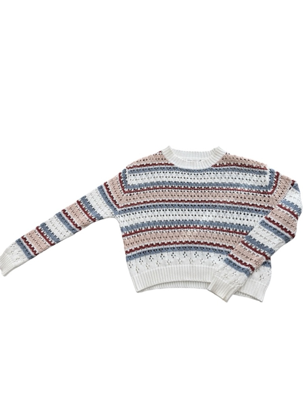 Altar'd State White Open-Knit Striped Crewneck Sweater - Picture 4 of 4